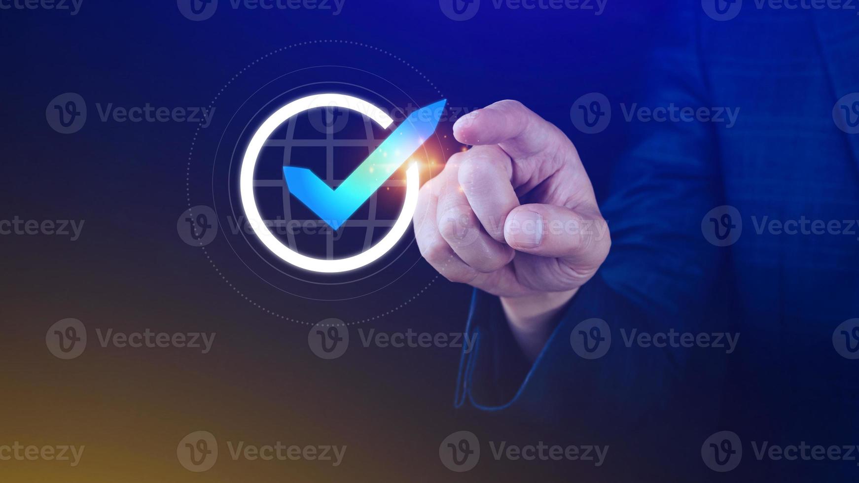 Quality Assurance Control Standards, Hand shows the sign of the top service Quality assurance, Guarantee, Standards, ISO certification and standardization concept. photo