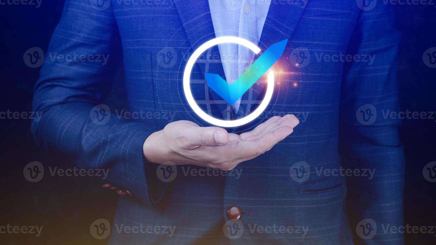 Quality Assurance Control Standards, Hand shows the sign of the top service Quality assurance, Guarantee, Standards, ISO certification and standardization concept. photo