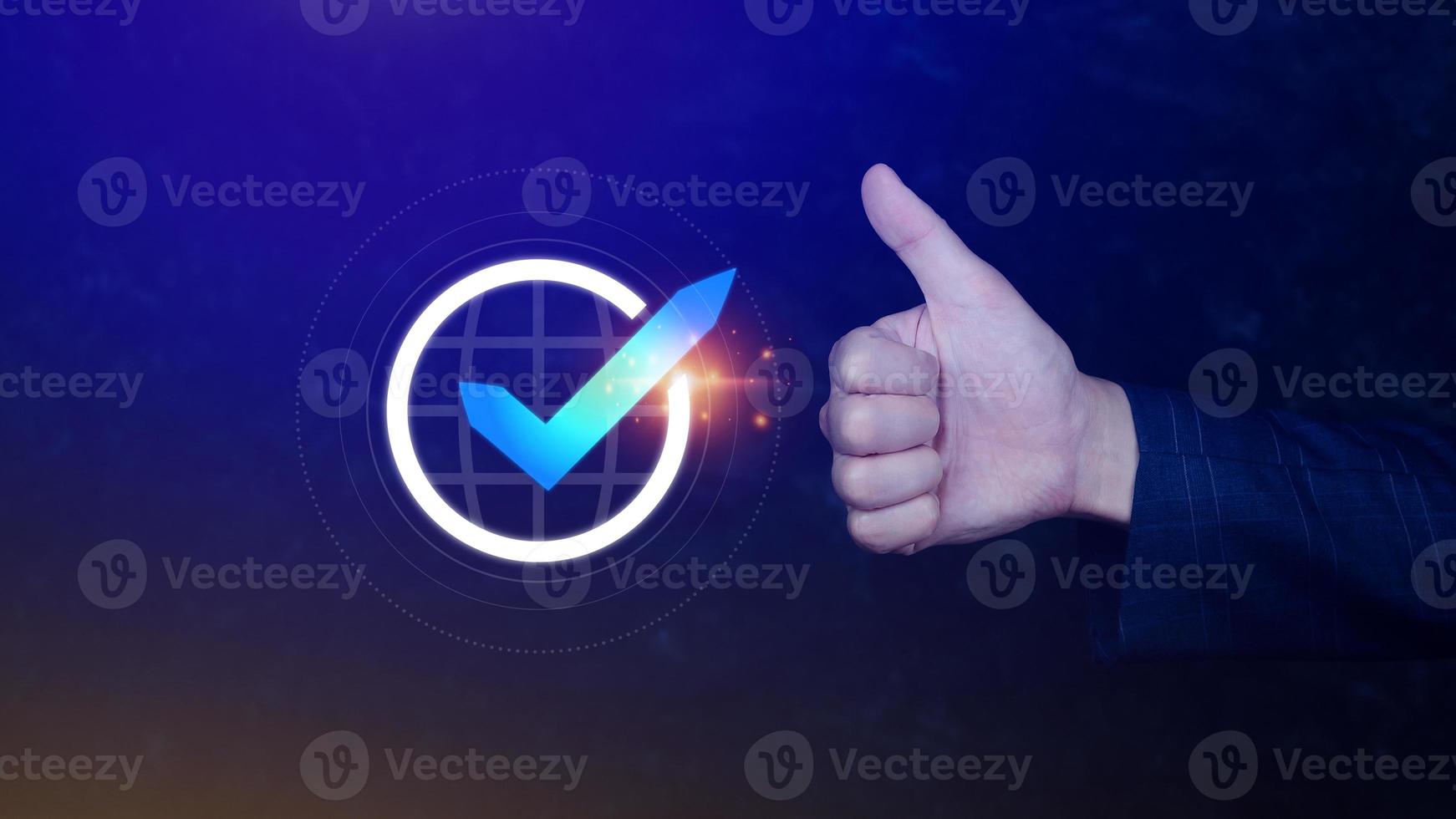 Quality Assurance Control Standards, Hand shows the sign of the top service Quality assurance, Guarantee, Standards, ISO certification and standardization concept. photo