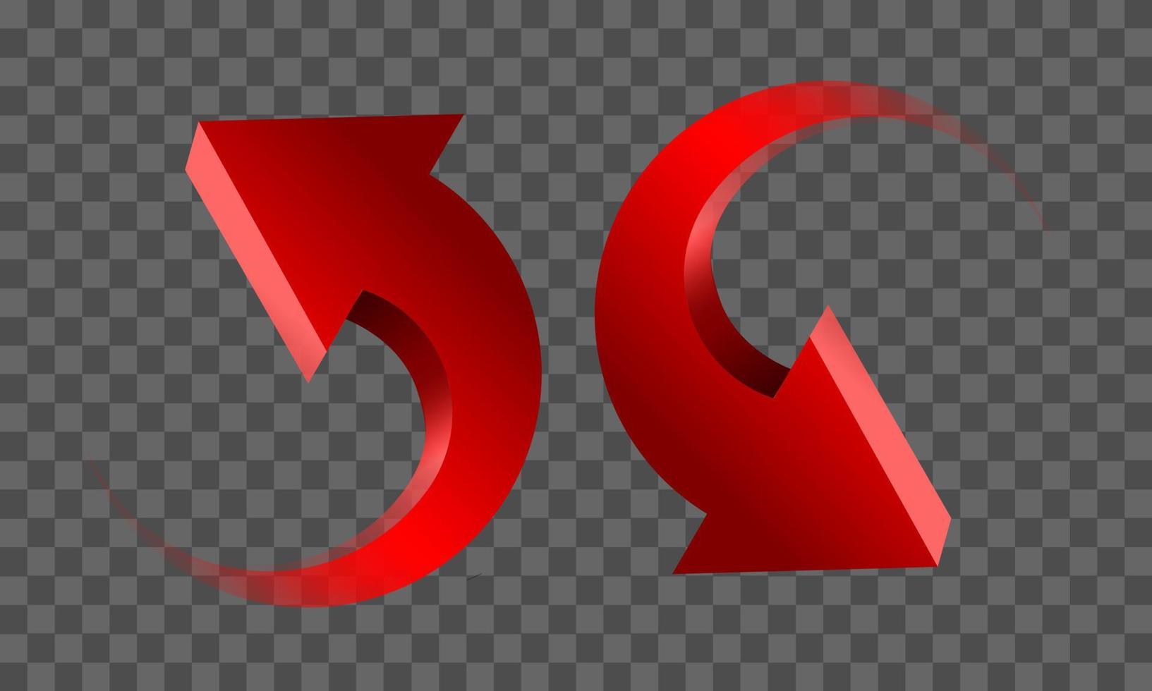 Red twin arrow 3D curve circle direction gradient transparent on checkered background sign symbol vector