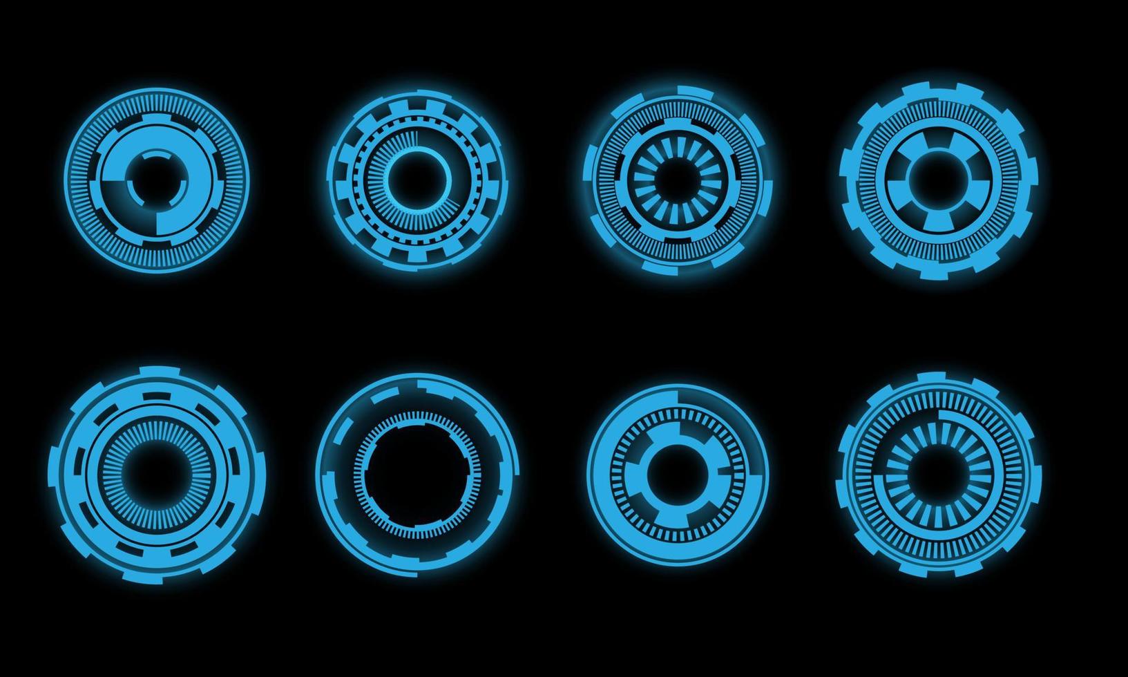 Set of HUD circle modern user interface elements design technology cyber blue on black futuristic vector