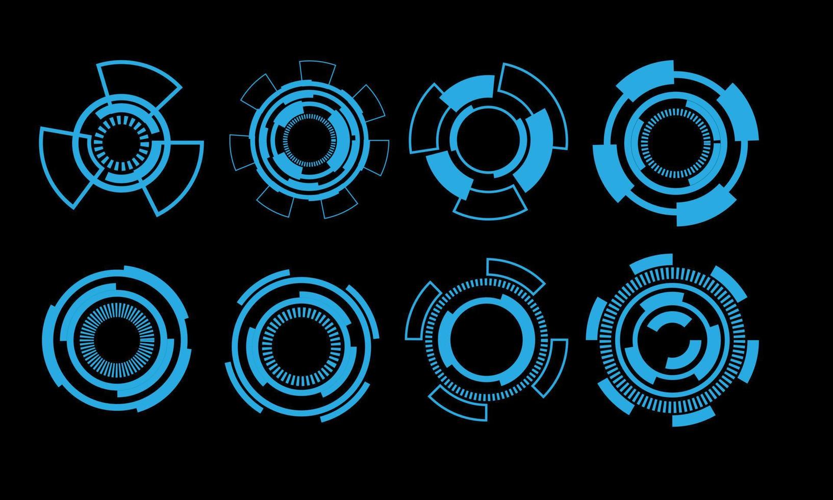 Set of HUD circle modern user interface elements design technology cyber blue on black futuristic vector