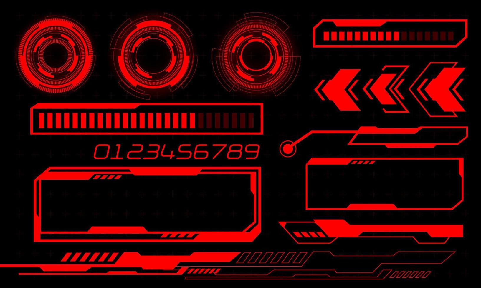 conjunto de hud circulo moderno usuario interfaz elementos diseño tecnología ciber rojo en negro futurista vector