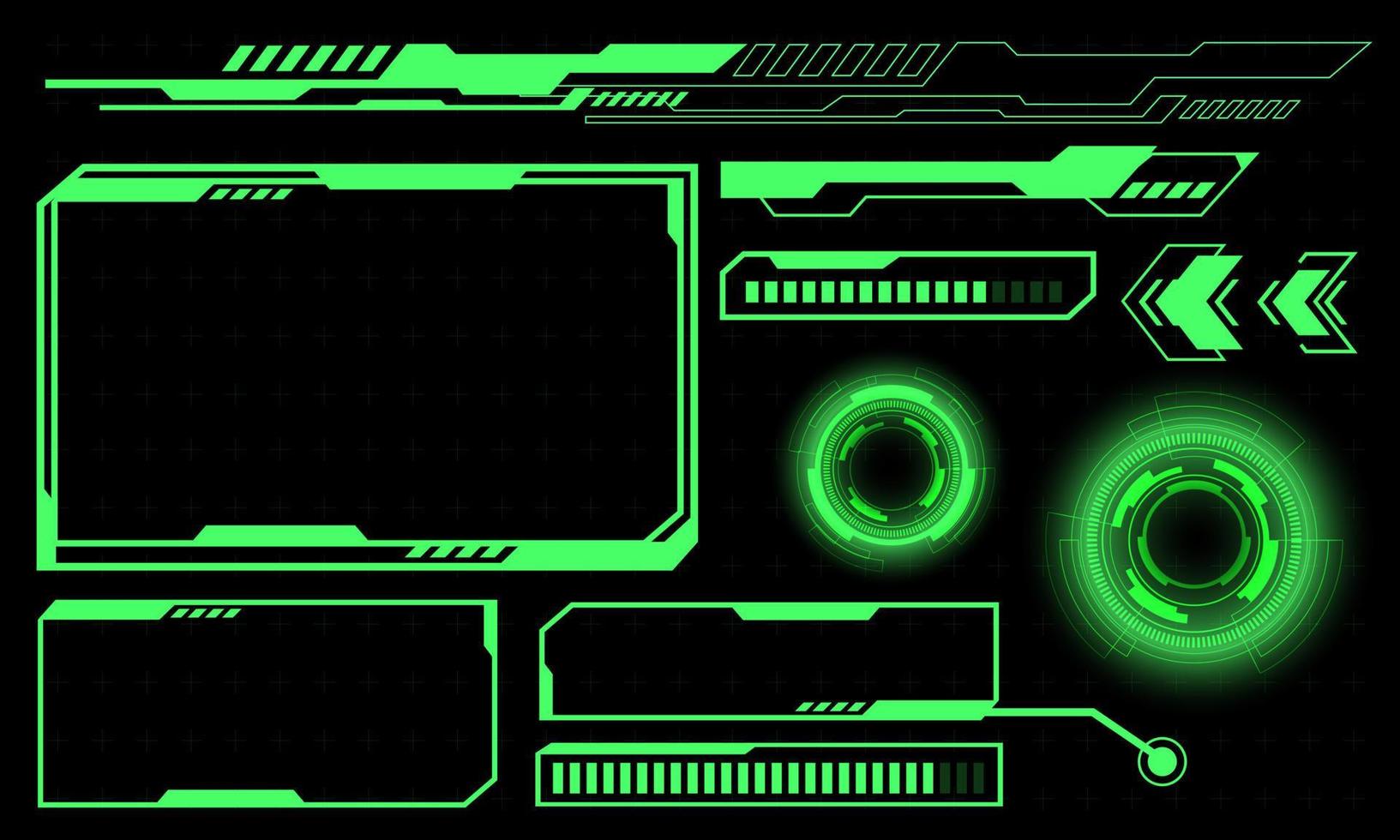 conjunto de hud circulo fuego moderno usuario interfaz elementos diseño tecnología ciber verde en negro futurista vector