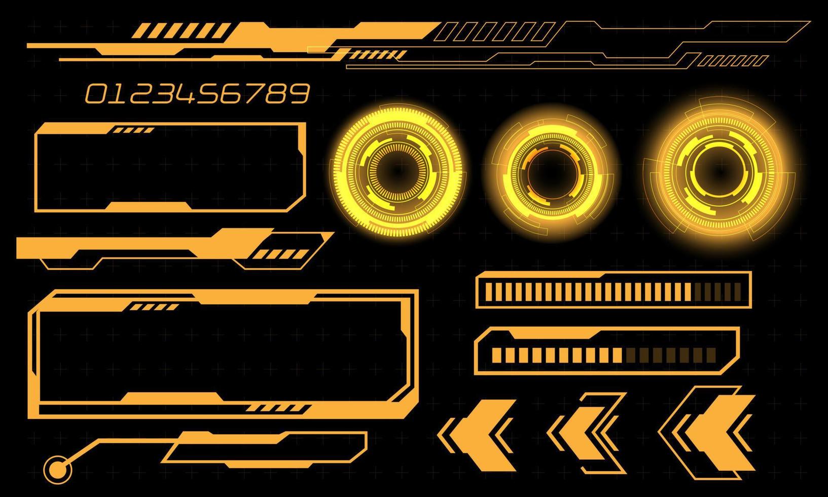 Set of HUD circle modern user interface elements design technology cyber yellow on black futuristic vector