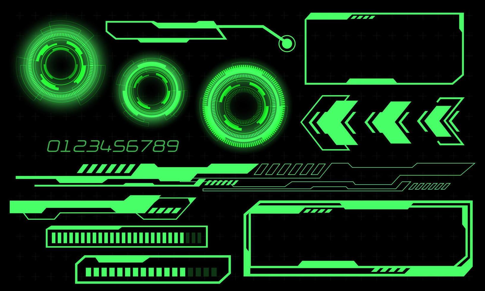Set of HUD circle modern user interface elements design technology cyber green on black futuristic vector