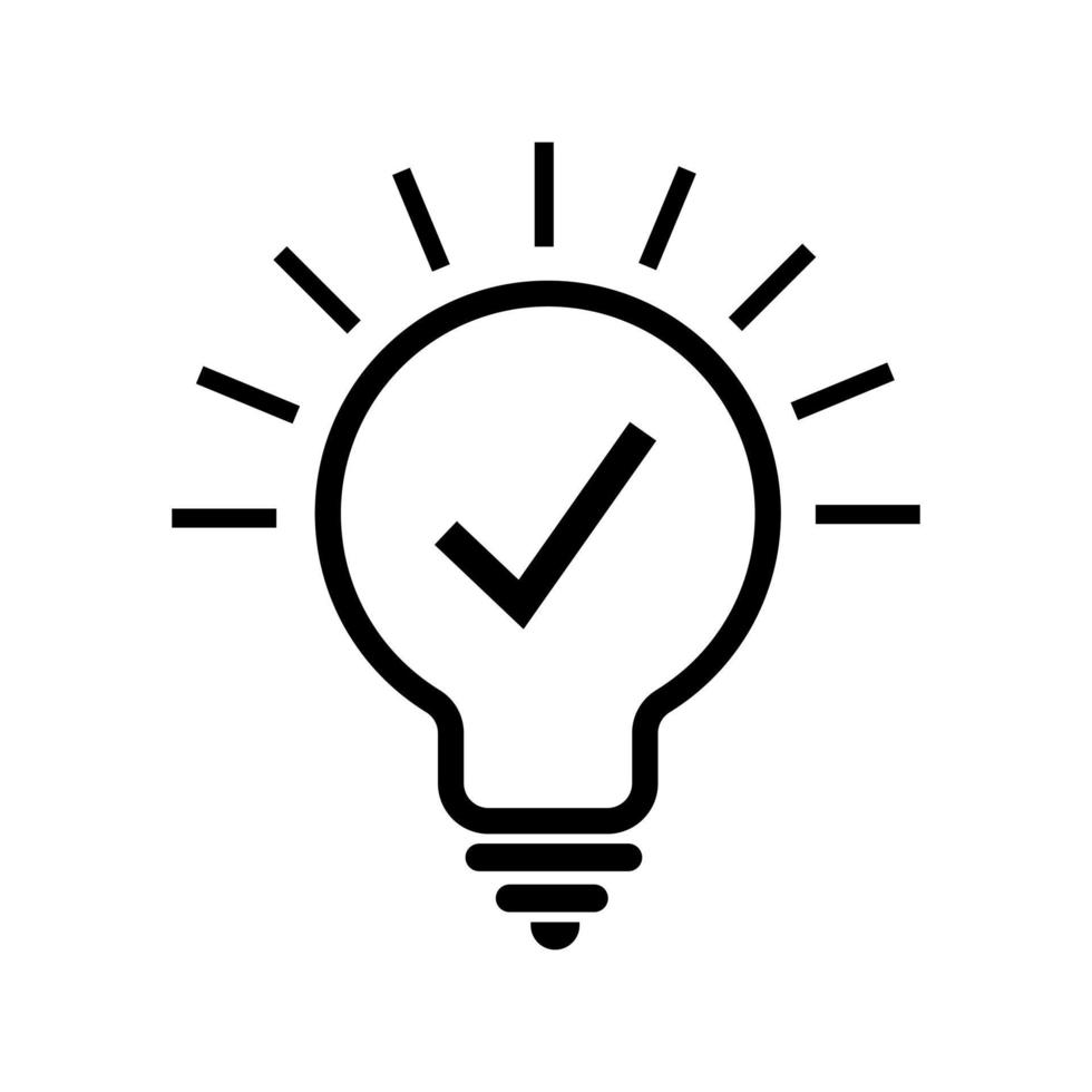 Light bulb and check mark icon.Light bulb with sparkle rays shine. Idea lamp with Approved icon. Idea sign thinking solution concept quick tip icon. glass LightBulb line icon. vector