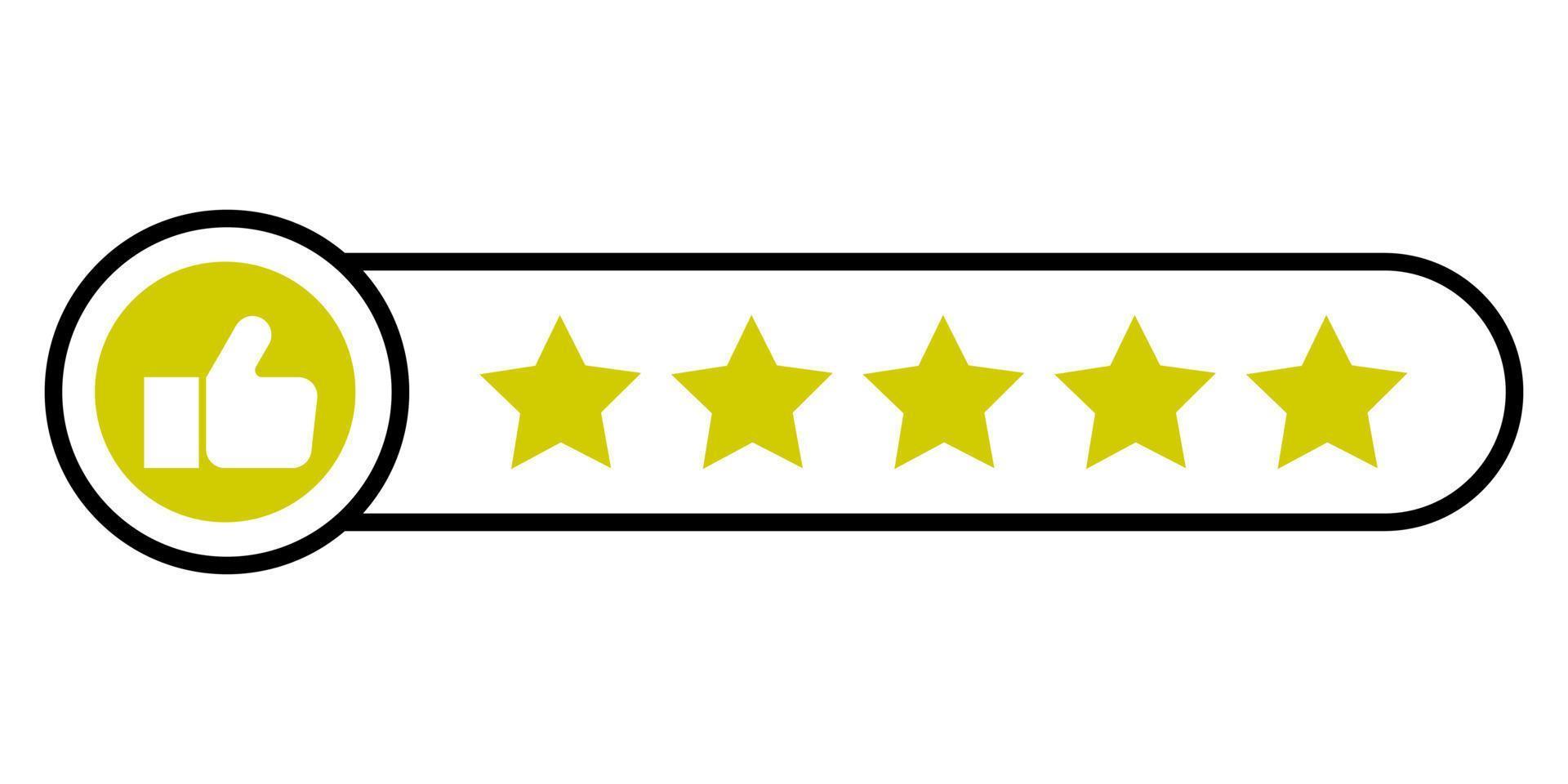 Five Star Rating with thumbs up icon. Rating stars badges customer positive feedback for quality service. Rate us speech bubble User Satisfaction Rating. Product Positive review of customer Survey. vector