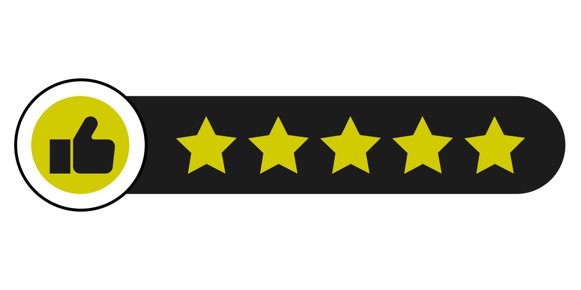 Five Star Rating with thumbs up icon. Rating stars badges customer positive feedback for quality service. Rate us speech bubble User Satisfaction Rating. Product Positive review of customer Survey. vector