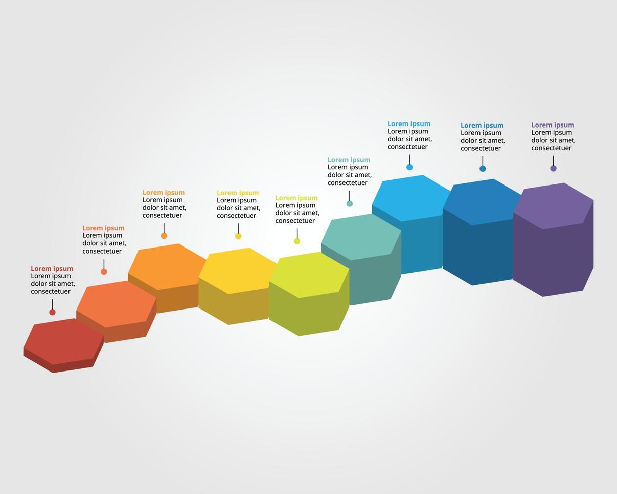 timeline with hexagon shape for infographic presentation template with 9 element for banner vector