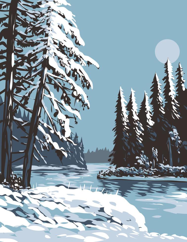 lago waskesiu en Príncipe Albert nacional parque durante invierno en Saskatchewan Canadá wpa póster Arte vector