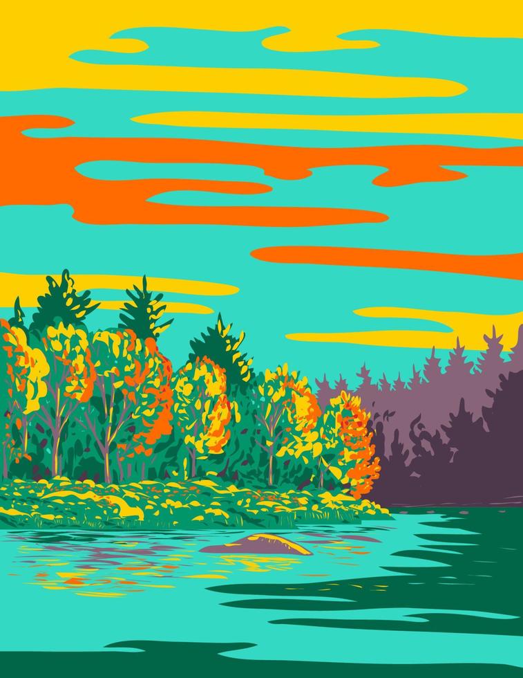 Still Brook in Kejimkujik National Park During Fall in Nova Scotia Canada WPA Poster Art vector