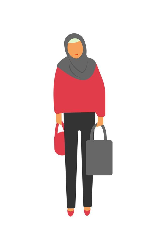 joven mujer caminando con comprar bolsa. vector