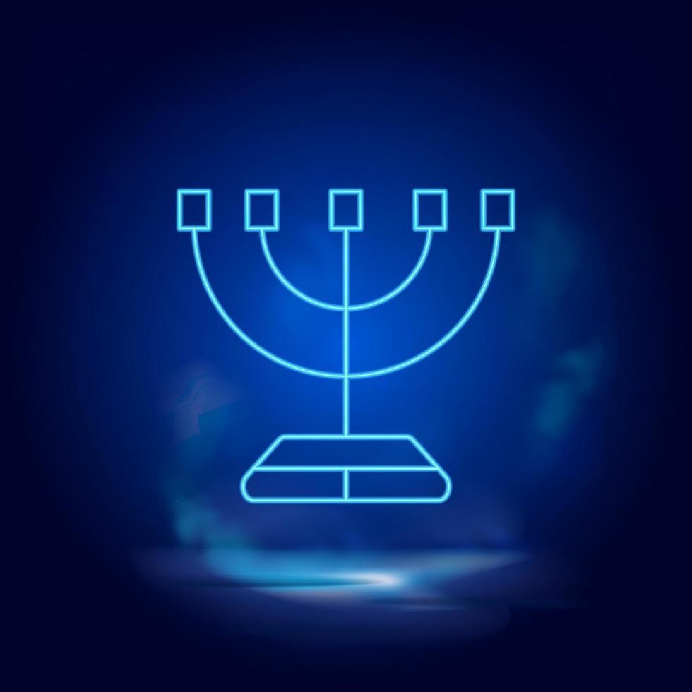 Menorah symbol neon icon. Blue smoke effect blue background vector