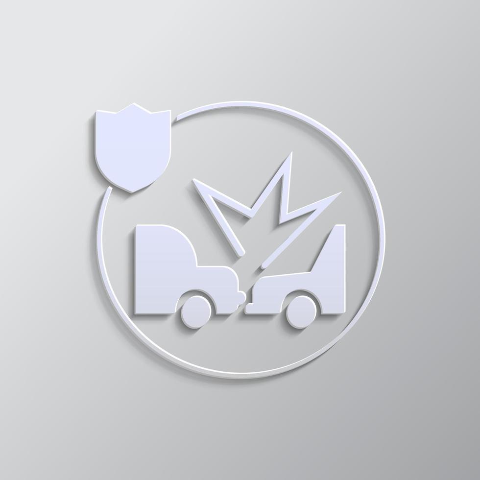 car, insurance, crash, icon, vector, insurable, fuse paper style. Grey color vector background- Paper style vector icon. on white background