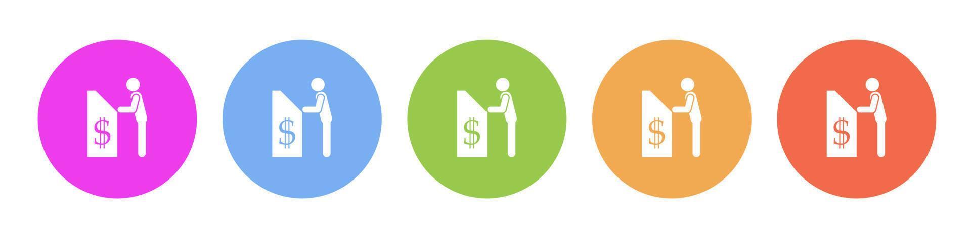 Multi colored flat icons on round backgrounds. Man and cashier machine multicolor circle vector icon on white background