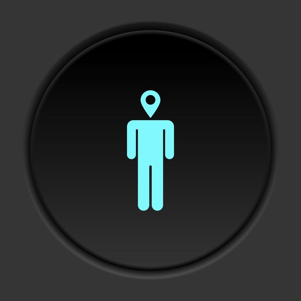 redondo botón icono hombre ubicación. botón bandera redondo Insignia interfaz para solicitud ilustración en oscuro antecedentes vector