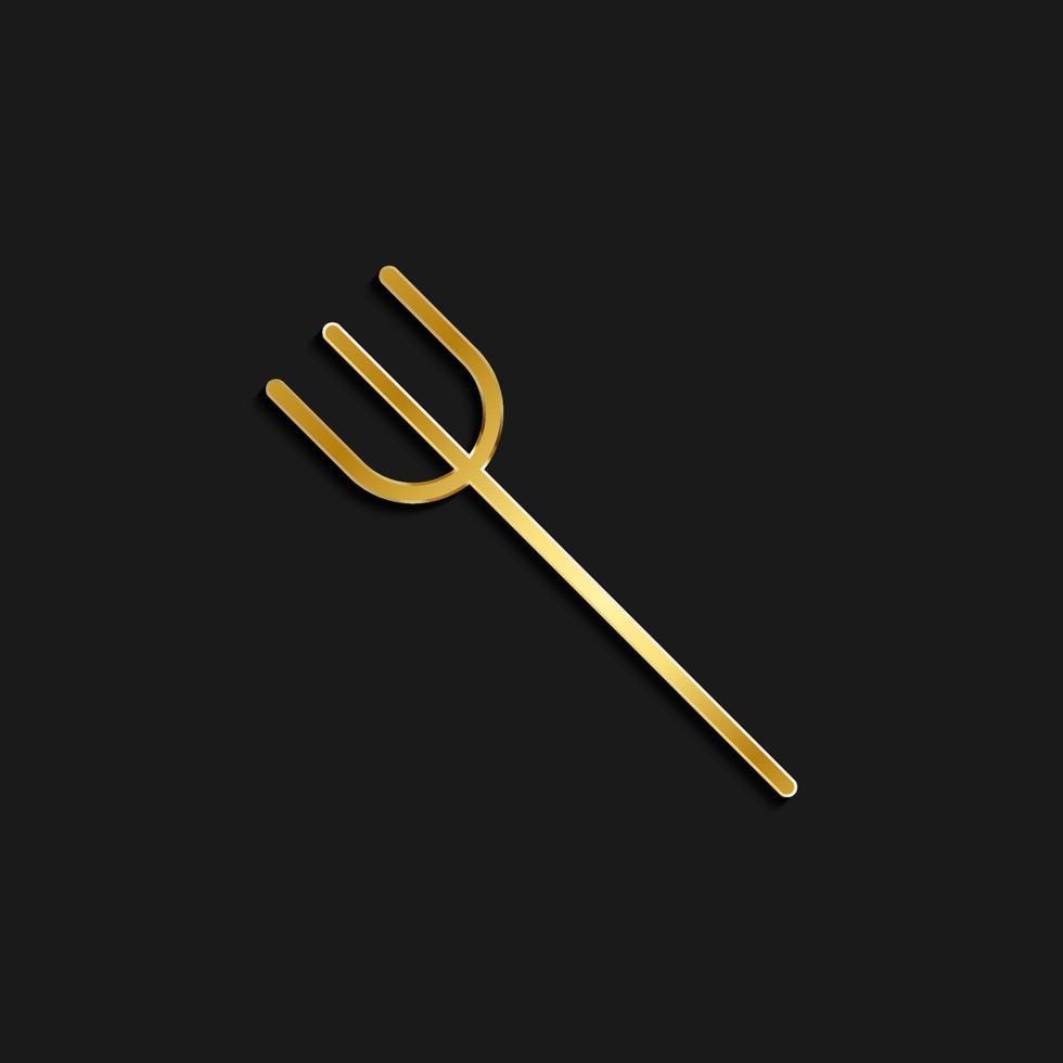 fork, garden, pitchfork gold icon. Vector illustration of golden dark background .