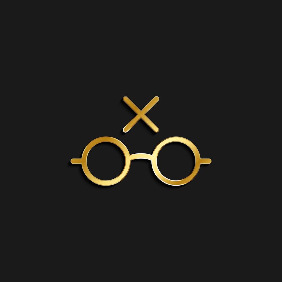 glasses, mark, unread gold icon. Vector illustration of golden icon on dark background