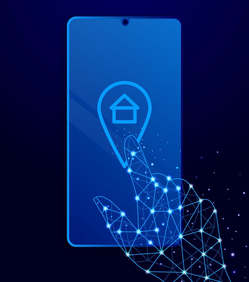 location, house, home vector icon. Polygon style touch phone vector illustration