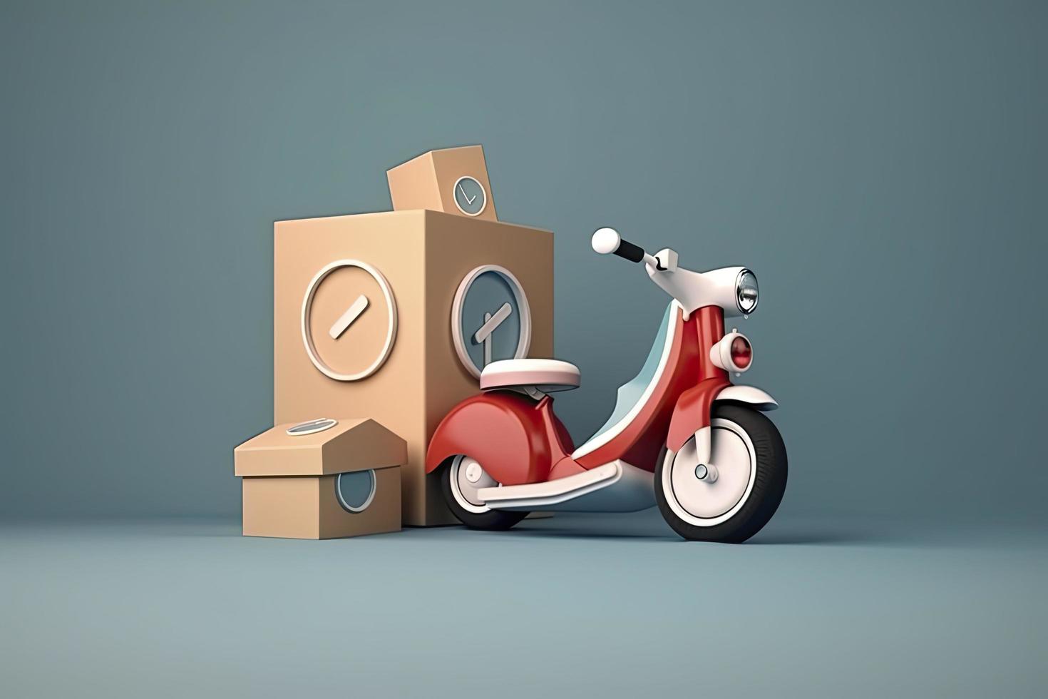 3d Vector Scooter with Box, Delivery Courier service, Time to shopping concept photo