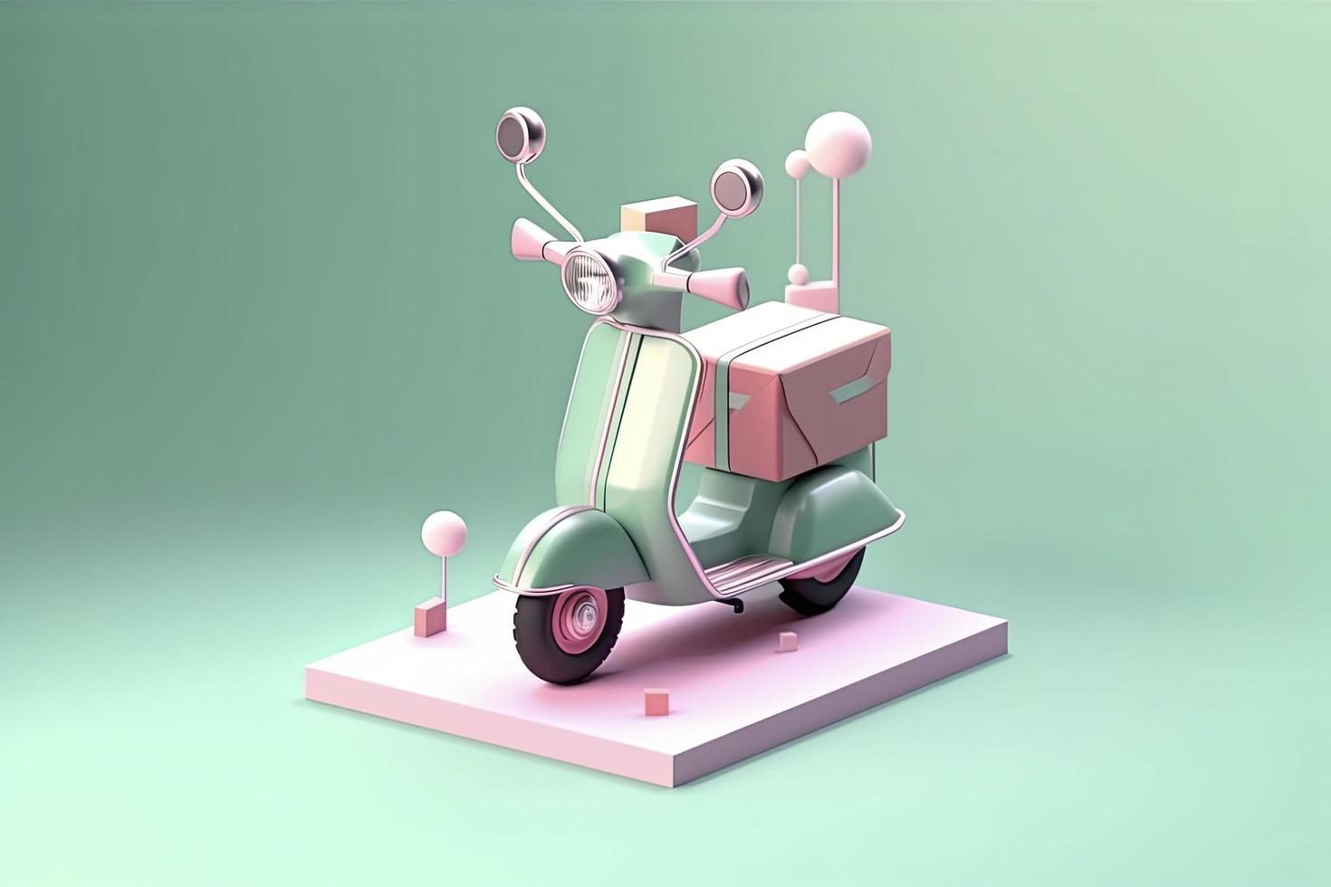 3d Vector Scooter with Box, Delivery Courier service, Time to shopping concept photo