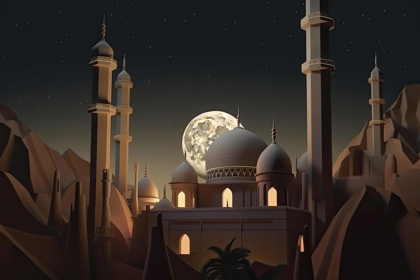 moon eclipse and mosque for ramadan kareem photo