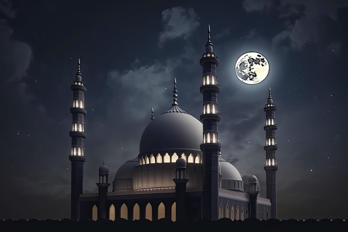 moon eclipse and mosque for ramadan kareem photo