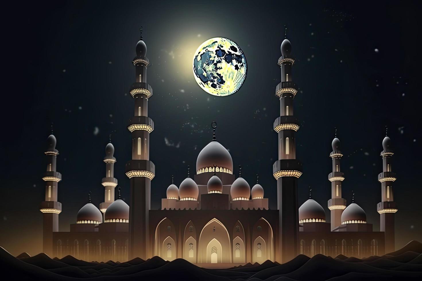 moon eclipse and mosque for ramadan kareem photo