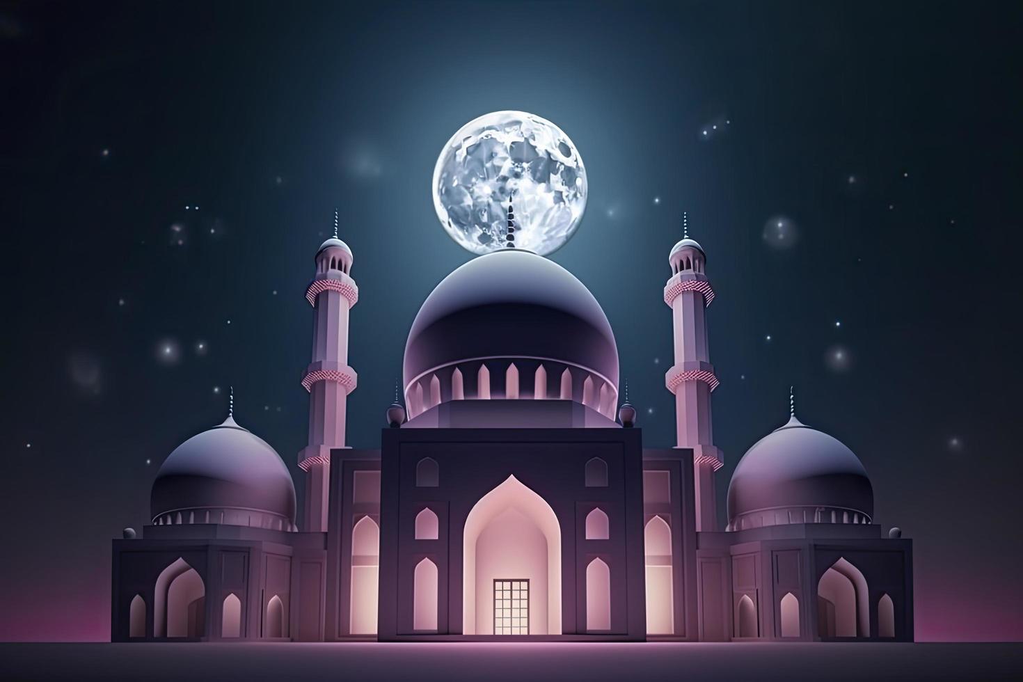 moon eclipse and mosque for ramadan kareem photo