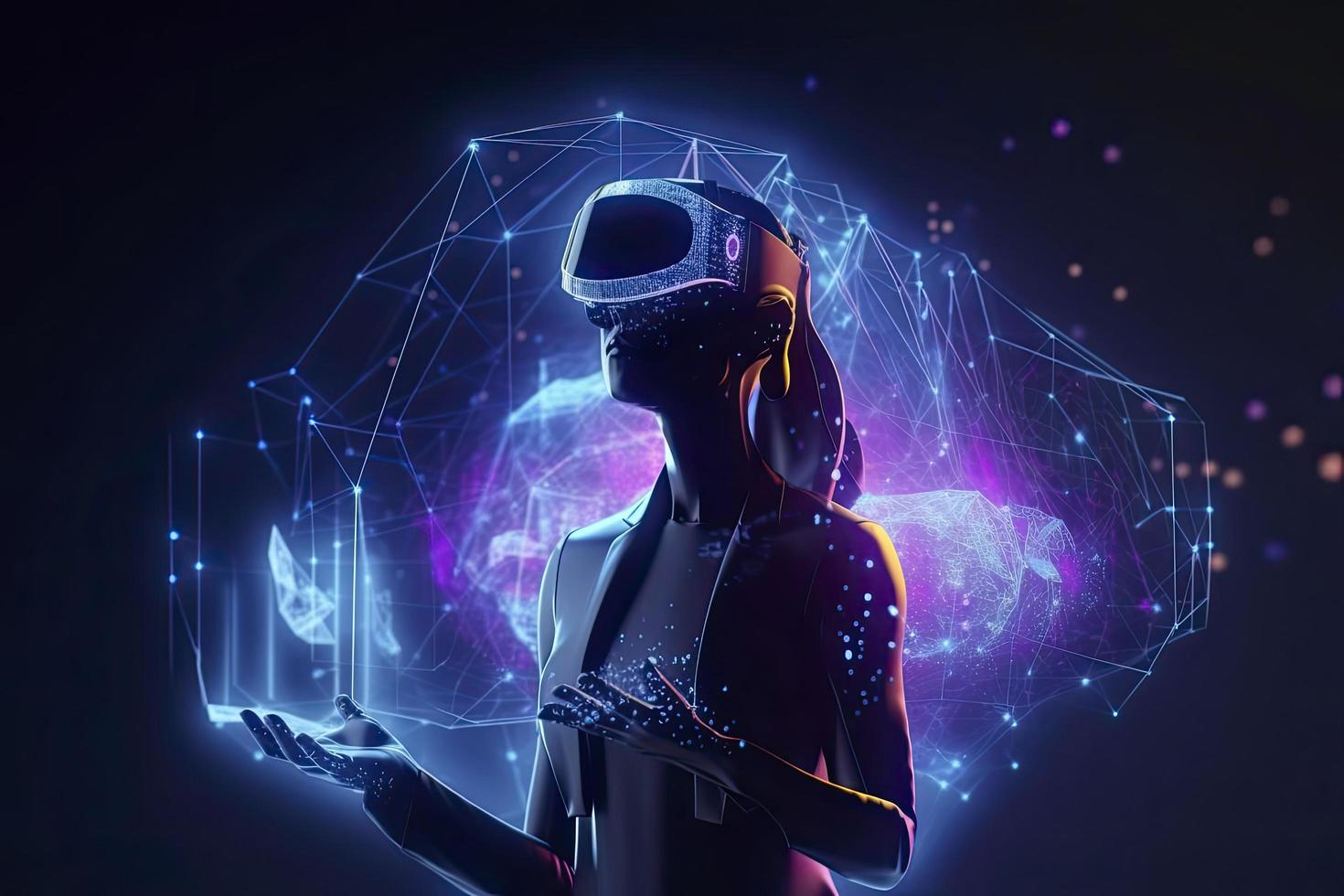 Metaverse technology future concept. VR virtual digital reality cyber metaverse simulation Innovation photo