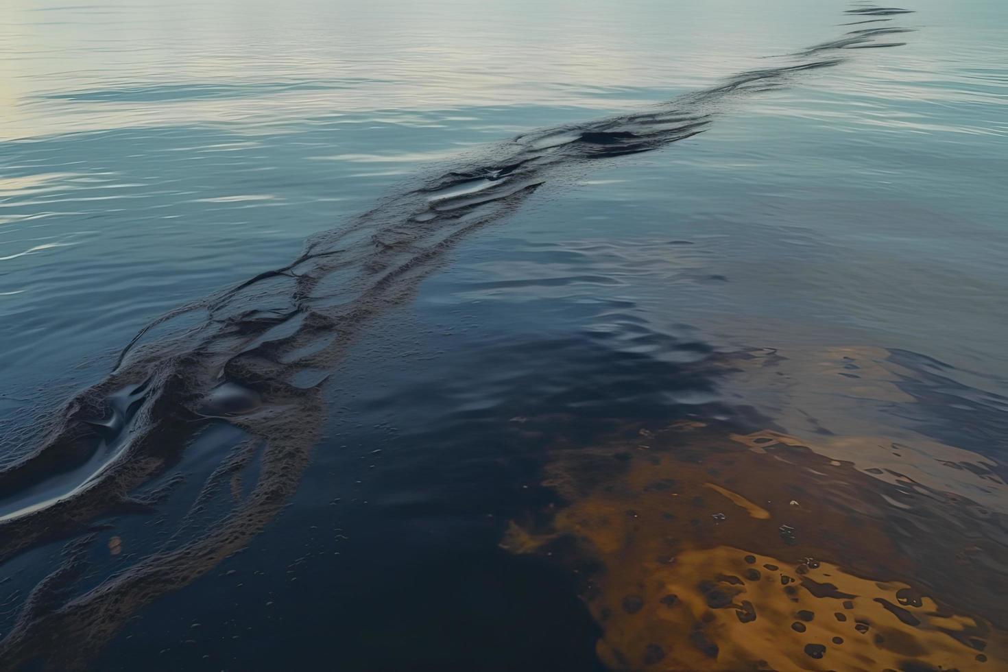 petróleo fuga desde Embarcacion , petróleo derramar contaminación contaminado agua superficie. agua contaminación como un resultado de humano ocupaciones foto