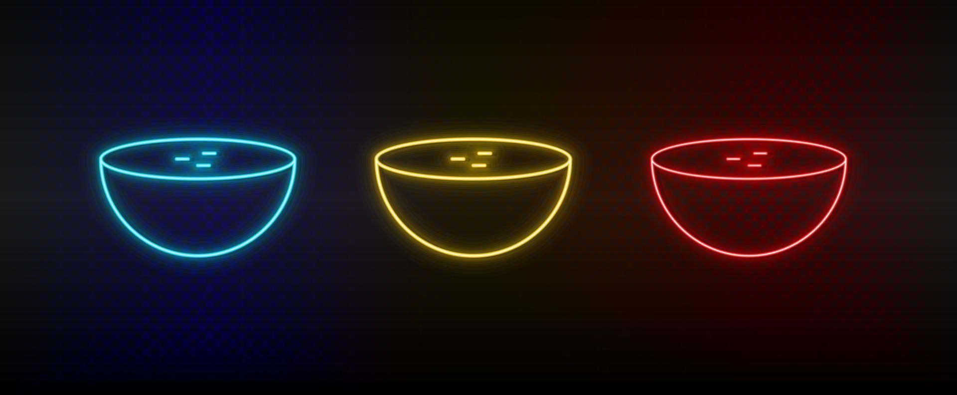neón icono conjunto caliente sopa. conjunto de rojo, azul, amarillo neón vector icono en oscuro antecedentes