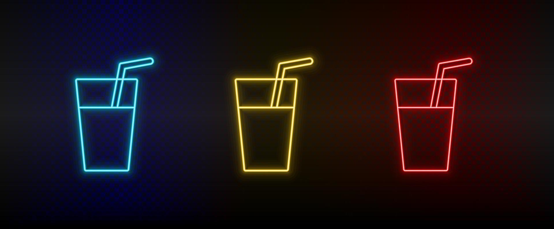 Neon icon set cocktail, drink. Set of red, blue, yellow neon vector icon on dark background