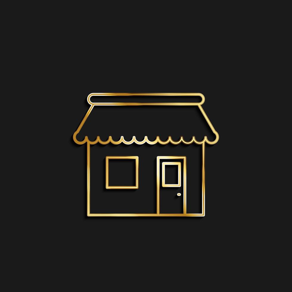 compras, Tienda oro icono. vector ilustración de dorado icono en oscuro antecedentes