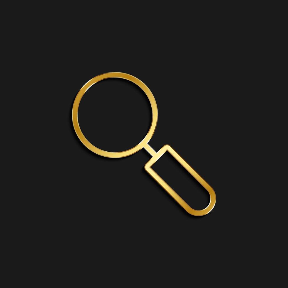 lense, search gold icon. Vector illustration of golden dark background .
