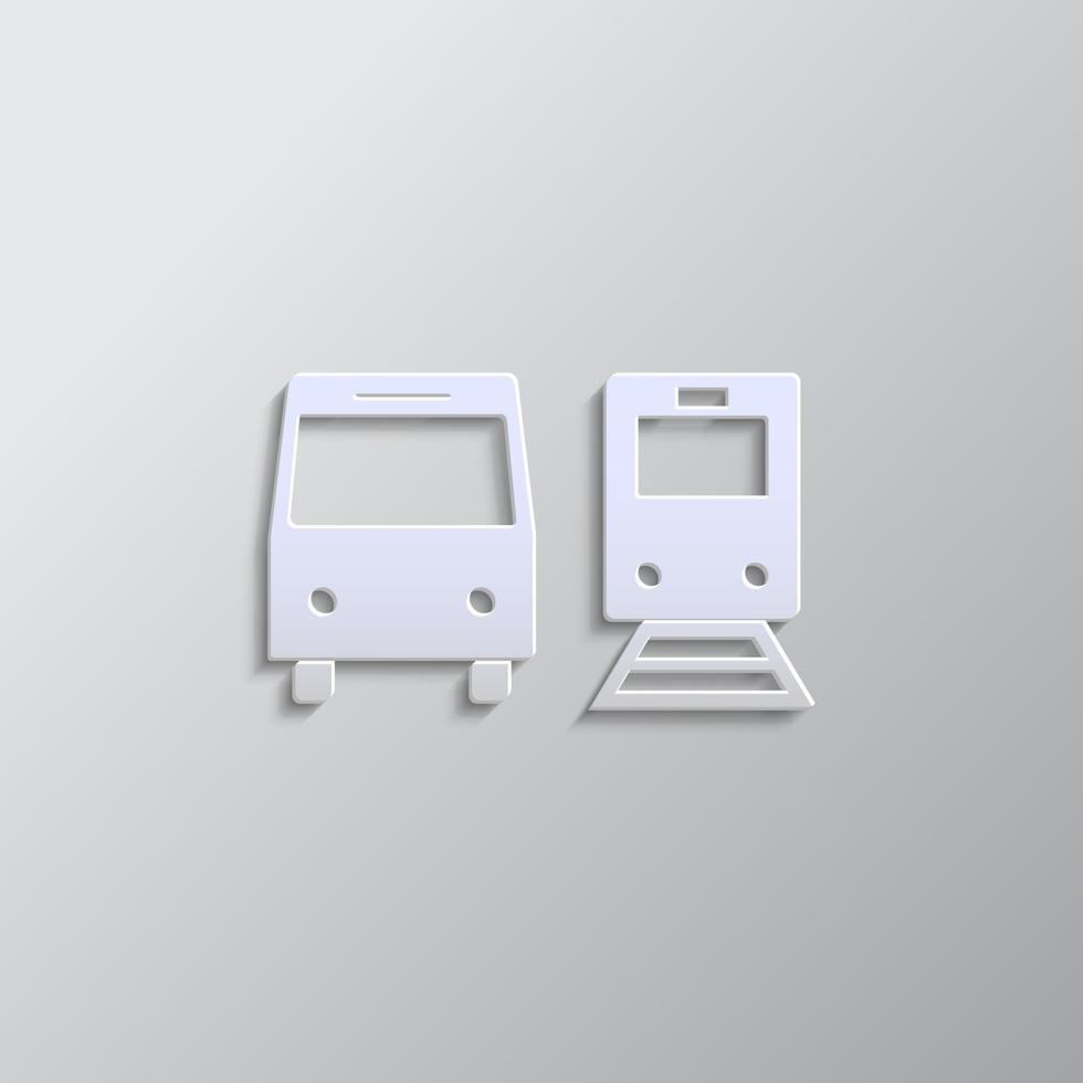 autobús, tren papel estilo, icono. gris color vector fondo- papel estilo vector icono.