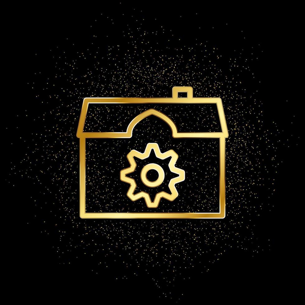 engranaje, casa, ajustes, inteligente hogar oro icono. vector ilustración de dorado partícula antecedentes. real inmuebles concepto vector ilustración .