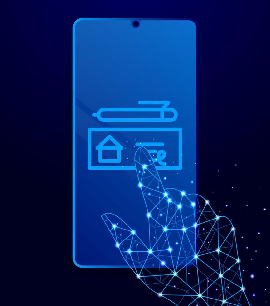 check, checkout, pen, house vector icon. Polygon style touch phone vector illustration