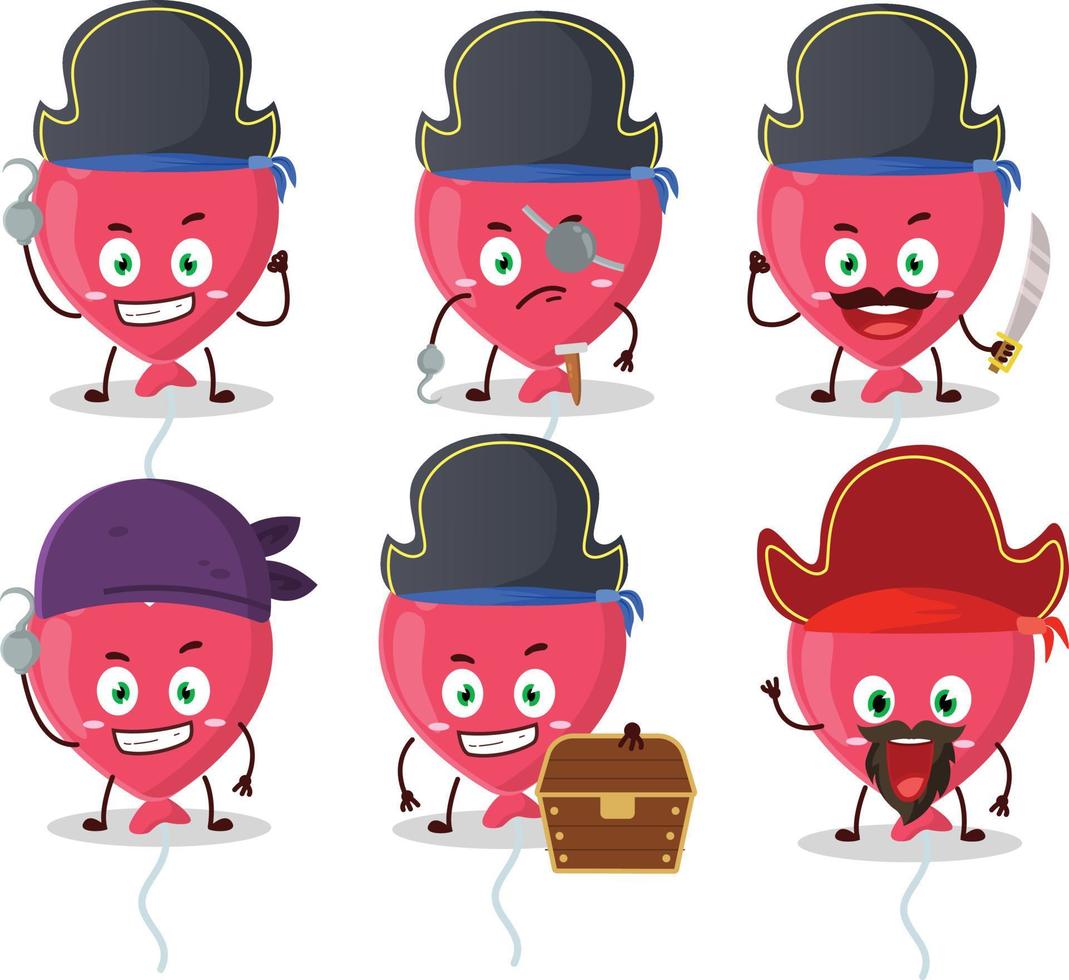 Cartoon character of red love balloon with various pirates emoticons vector