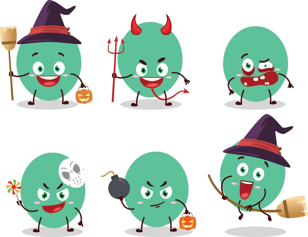 Halloween expression emoticons with cartoon character of green balloon vector