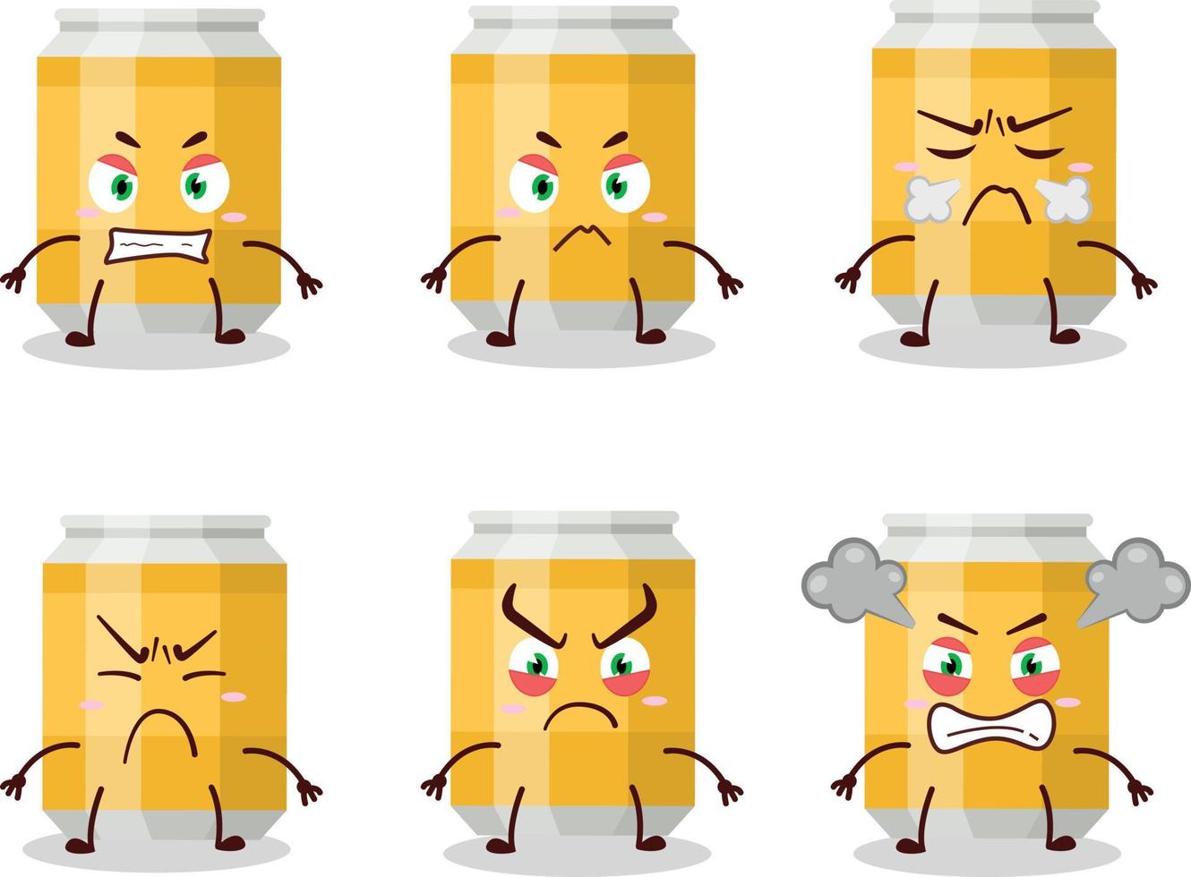cerveza lata dibujos animados personaje con varios enojado expresiones vector