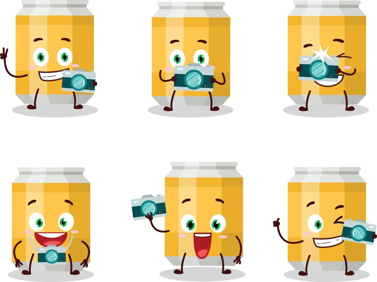 Photographer profession emoticon with beer can cartoon character vector