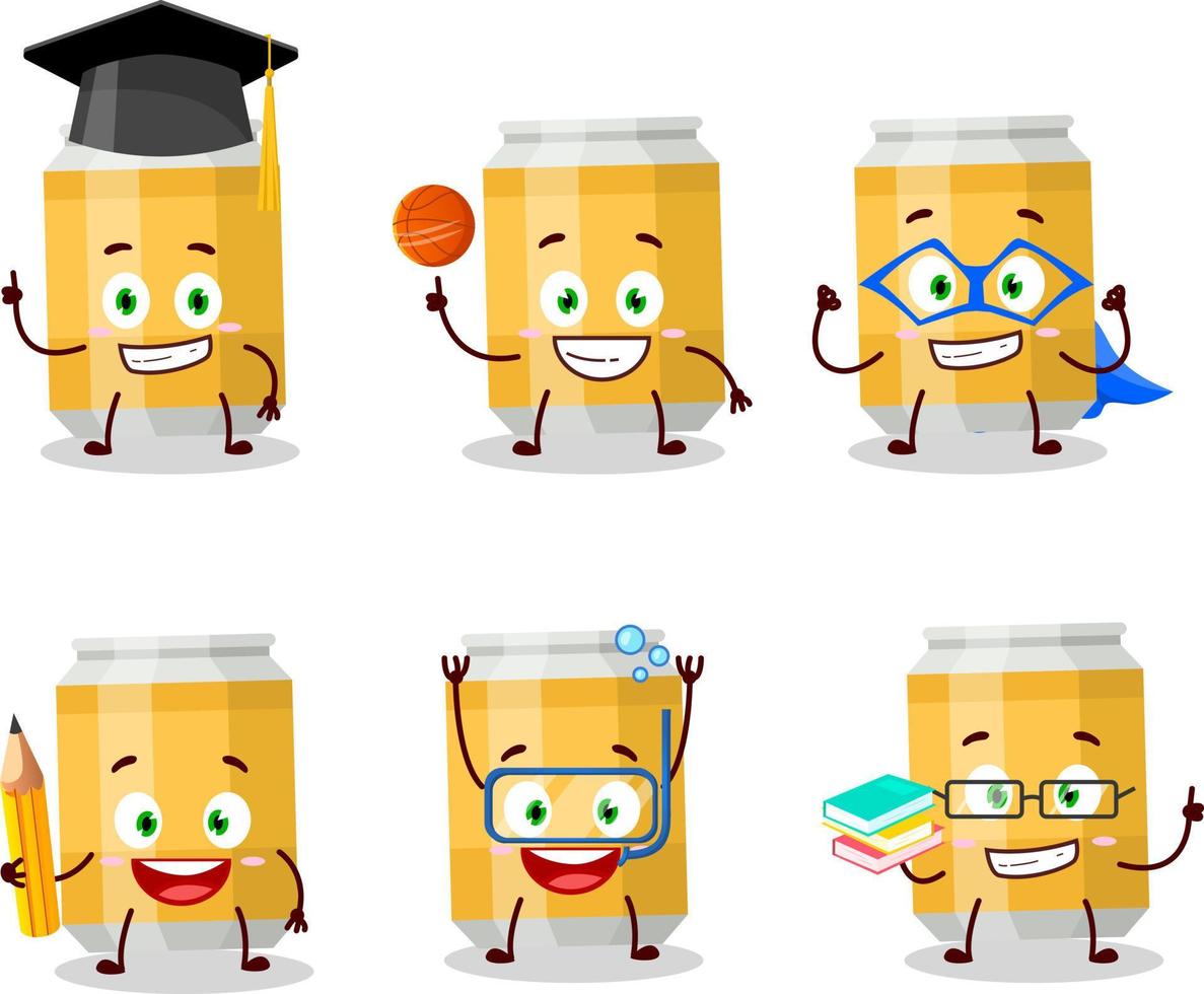 colegio estudiante de cerveza lata dibujos animados personaje con varios expresiones vector