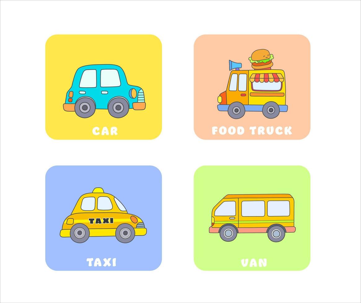 Vector cute set of vehicle, vehicle isolates in cartoon flat style.