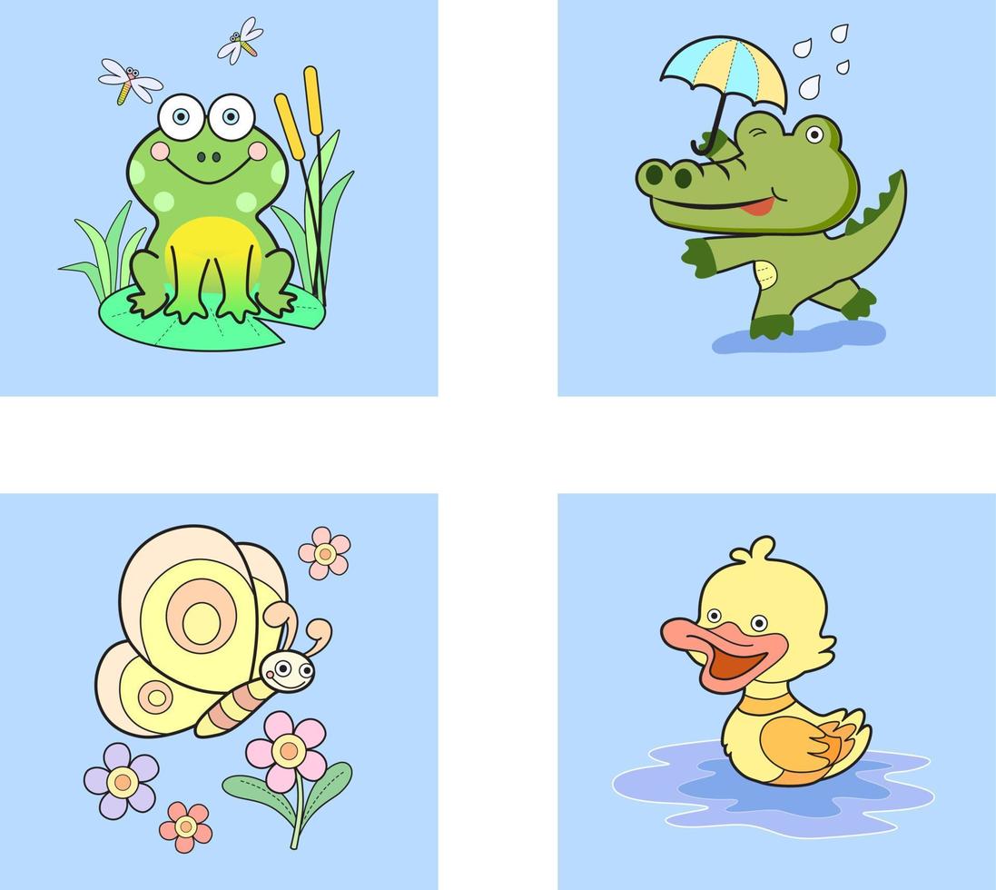 Vector cute set of animals, animal isolates in cartoon flat style.