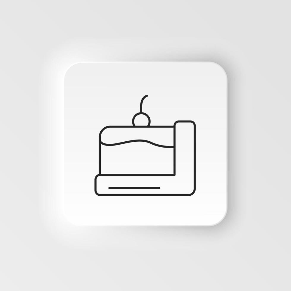 Neumorphic style food and drink vector icon. Black line Cake icon isolated . Happy Birthday. Vector on neumorphism white background