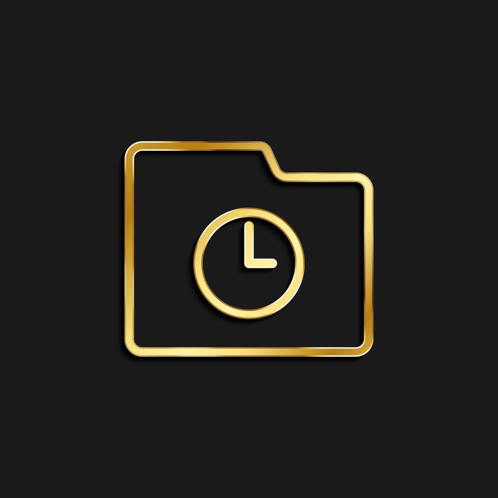 reloj, carpeta, historia oro icono. vector ilustración de dorado icono en oscuro antecedentes