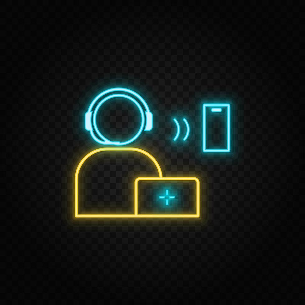 tech, support neon vector icon. Blue and yellow neon vector icon. Vector transparent background