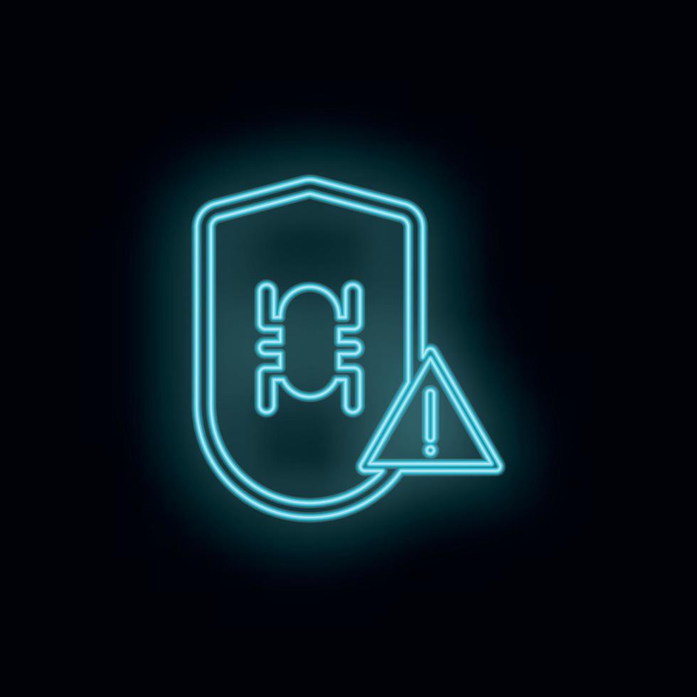 Virus, shield, problem, neon, icon. Web Development Vector Icon. Element of simple symbol for websites, web design, mobile app, infographics. Line symbol for website design on white background